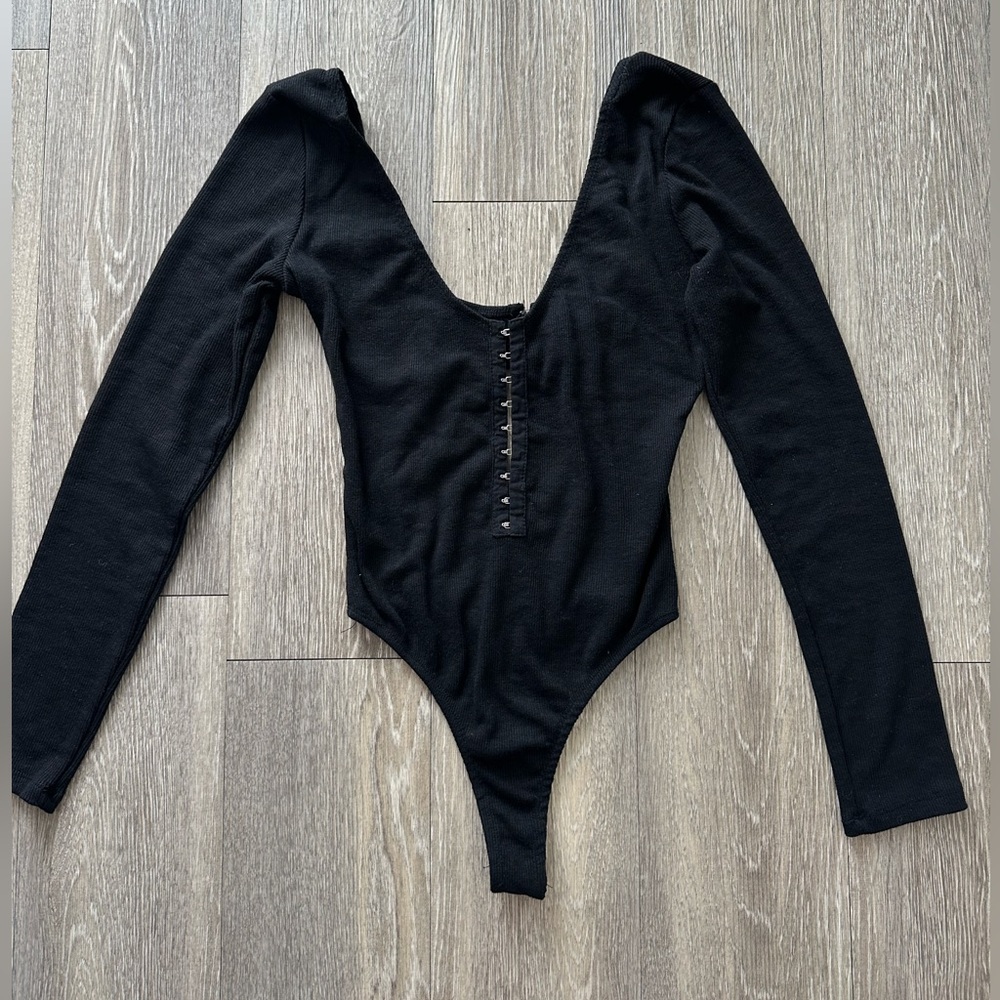Princess Polly Ribbed Black Long Sleeve Bodysuit